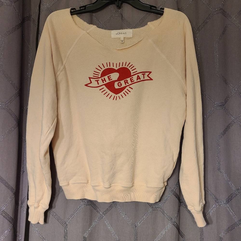 THE GREAT. Cream Sweatshirt with Red Graphic